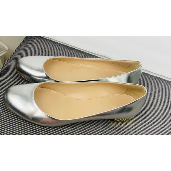 J Crew Italian womens shoes all leather flat slip on low front silver/gold heel - Picture 7 of 11
